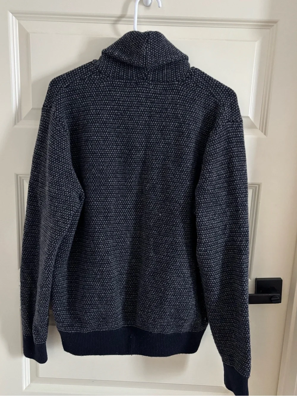 J. Crew Men's Shawl Collar Cardigan in Dark Charcoal/Navy Trim 100% Lambs Wool